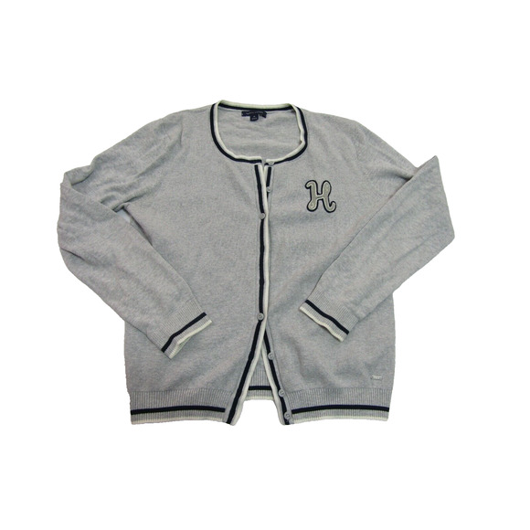 Tommy Hilfiger Adult Gray Button Knit Cardigan Sweater Women's sz M Logo Coastal - Picture 1 of 7
